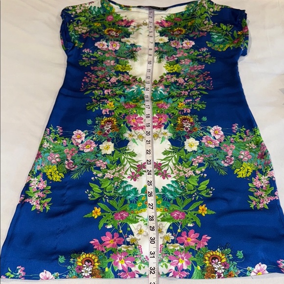 Zara Woman Silk Dress Blue Green Mini Cap Sleeves Sexy Lightweight Floral Sz XS - Picture 4 of 8